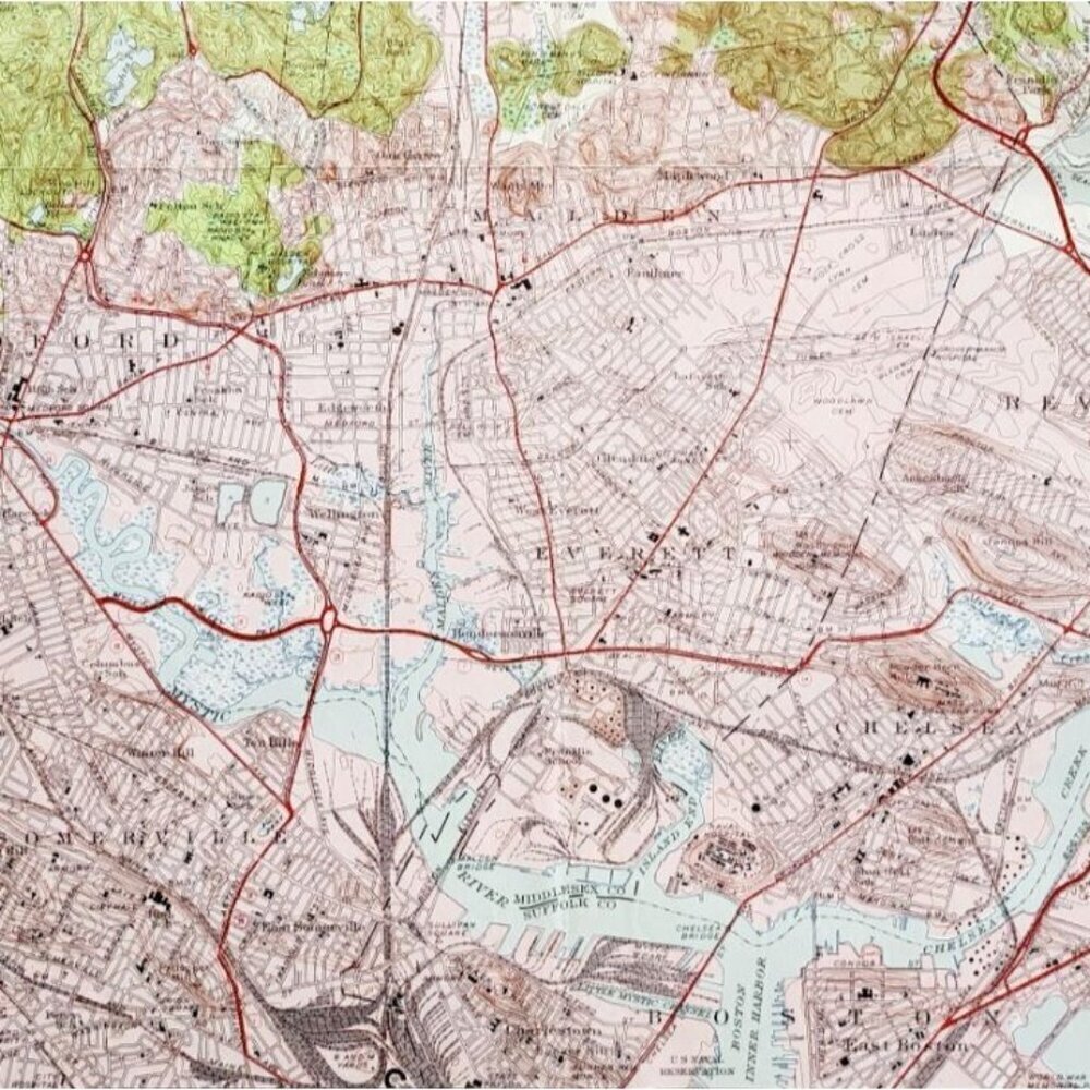 1957 Map USGS Topographic Boston North Massachusetts Antique Quadrangle TOPO23